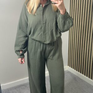 Erin Cheesecloth Blouse & Elasticated Wide Leg Trouser Co Ord