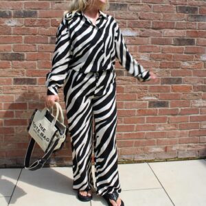 Honey Zebra Print Blouse & Trouser Co Ord